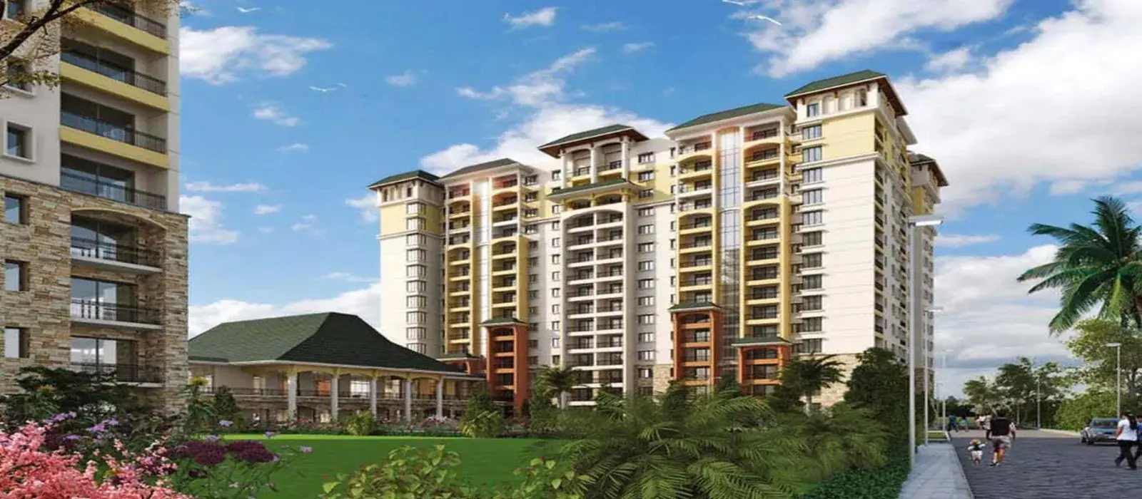 Prestige Velimela towers with clubhouse and garden