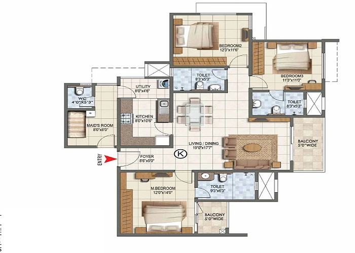 3 BHK, 1,516 - 2,462 sq.ft. floor plan at Prestige Velimela