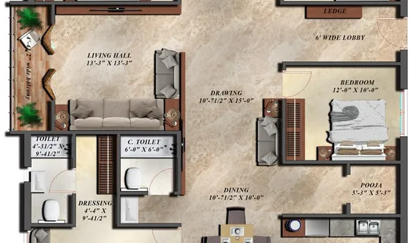 4 BHK, 2,723 - 3,013 sq.ft. floor plan at Prestige Velimela